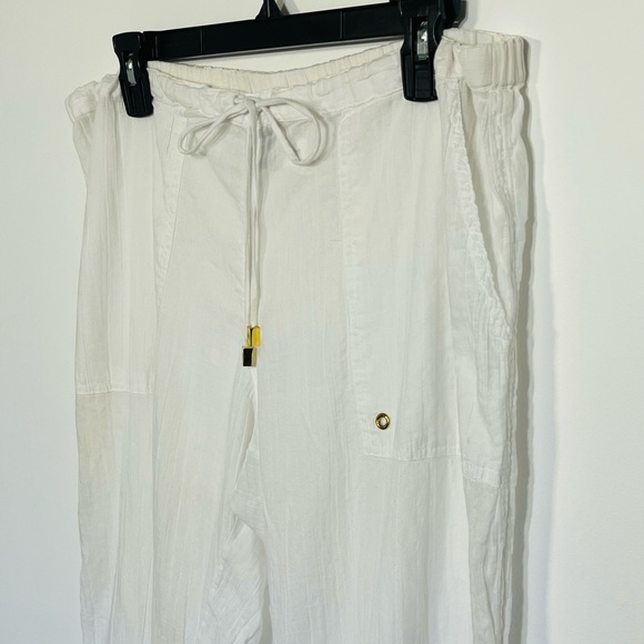 Ralph Lauren white gauzy coverup pants, pockets, drawstring beach, coastal small - Picture 3 of 6